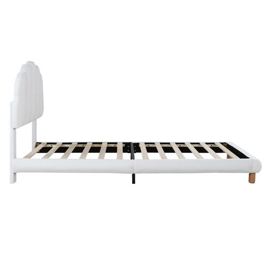 Lit Enfant Rembourré 90x200 Cm Blanc - Cadre Tissu Peluche Avec Dossier Et Accoudoirs Multifonction