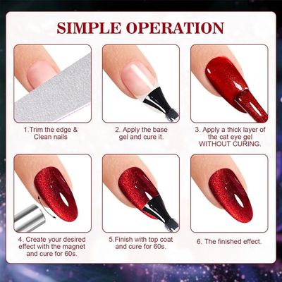 Cat Eye Gel Nail Polish Set - 9D Noir Et Rouge Bicolore Avec