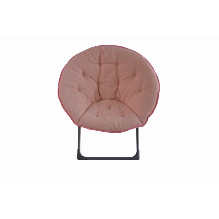 Fauteuil lune pliant 1 place, siège rond rembourré en laine d'agneau, structure métal, intérieur/extérieur, beige - Maison