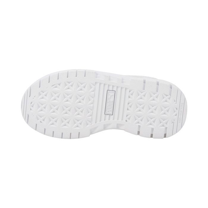 Basket Puma Mayze Lth PS Blanc/Doré Enfant Lacets Talon Plateau