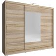 Armoire de Chambre avec 3 Portes coulissantes | Armoire avec Miroir | Penderie (Tringle) avec étagères + LED | Style Contempo 359-0