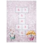 TAPISO Tapis Chambre Enfant Poil Court Antidérapant EMMA Rose Gris Jaune Marelle Intérieur 160x230 cm