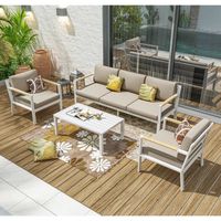 Salon de jardin design en aluminium 5 Places - blanc beige - MABILLON