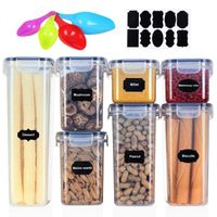 7PCS Boîtes de Rangement Cuisine Sans BPA Kit de Boîte Alimentaire Hermétique avec 10 Étiquettes et 4 Cuillères