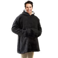 Plaid Pull Sweat à Manche et Capuche avec Poche – Taille Unique 118 x 85 cm Adulte Homme et Femme - Intérieur Sherpa - Coloris Noir
