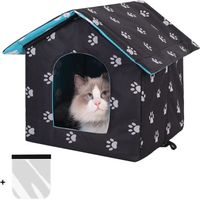 Niche pour chat pour l'extérieur,YSTP Imperméable , Avec rideau transparent amovible, Maison Pliante Portable pour Chats, Noir, L