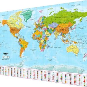 Carte du monde à gratter encadrée - Dimensions 86x3x60cm - Carte de voyage  avec drapeaux des pays, grandes villes et capitales, carte de voyage  personnalisée avec cadre, fabriquée en UE : 