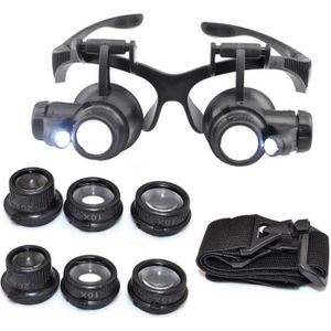 ENTRETIEN BIJOUX Kabalo 10X 15X 20X 25X LED lunettes loupe, double loupe oculaire - pour le réparation de montres - avec LED lampe