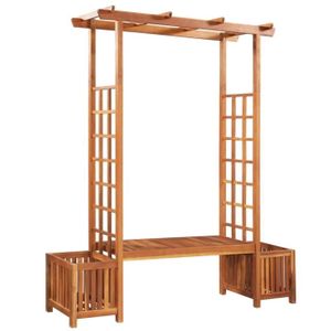 Pergola De Jardin Avec Banc Jardiniere Bois D Acacia Massif
