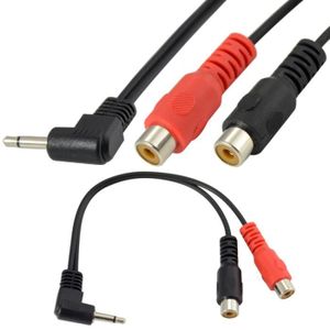 Droit Angle 3,5 mm St/ér/éo Jack vers 2 RCA Cinch Fiches c/âble Plaqu/és Or 1 m