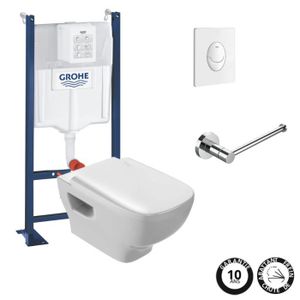 WC - TOILETTES Pack WC suspendu sans bride JACOB DELAFON Struktura + Bati-support GROHE + plaque Start blanc + porte-rouleau rond
