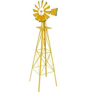 GIROUETTE - CADRAN STILISTA® Moulin à vent géant style US en acier, hauteur 245 cm, rotor 55 cm, roulement à billes, choix de couleur, jaune