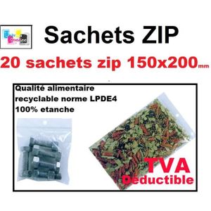 Sachet plastique zip transparent 150x200mm 1000 pièces