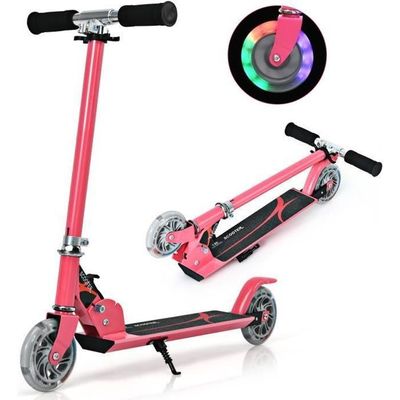 Trottinette COSTWAY 3 Roues Pliable LED – Licorne, Hauteur 63-83 Cm, Charge 50 Kg, Frein Pied, 3-5 Ans