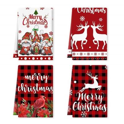 Lot De 4 Torchons De Cuisine De Noël - 40x60 Cm, Microfibre, Motifs Fêtes (Sapin, Père Noël...)