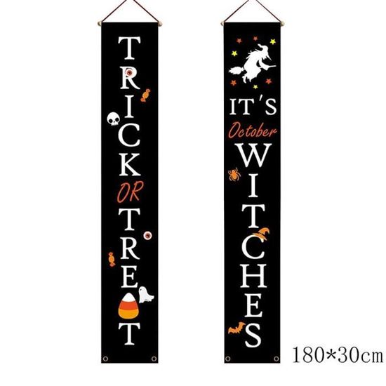 Bannière Décoration Porte Halloween 180x75 Cm - Design 3D Effet Bois Et Toiles D'araignée - Polyester - Avec œillets - 4