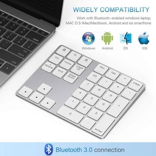 Clavier Numérique Sans Fil Mini 34 Touches - Rechargeable Bluetooth - Compatible Mac, IOS, Android