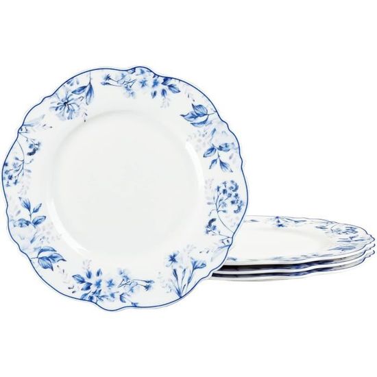 Lot De 4 Assiettes à Salade Festonnées Toile De Jouy Winter Wonderland - Céramique, 8,75"
