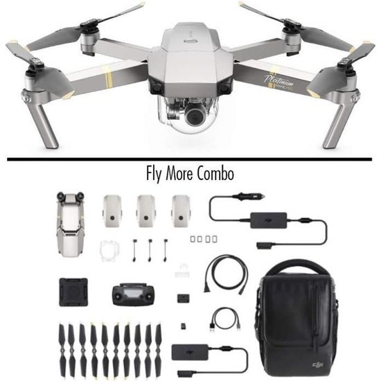 Drone DJI Mavic Pro Fly More Combo - 4K - Platinium - Caméra intégrée - Wi-Fi - Portée +1000m