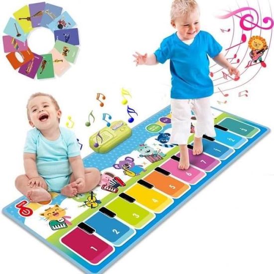 DeAO Tapis Musical 2-en-1 Piano Et Batterie – Pliable, Imperméable, 2 Baguettes, Volume Réglable – Pour Enfants 1-3 Ans, Bleu