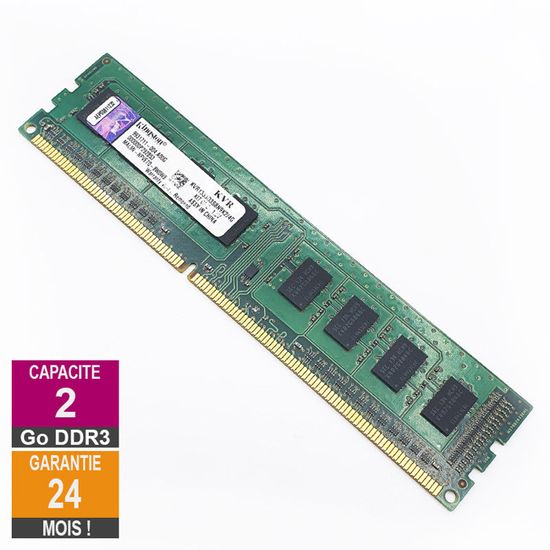 Barrette Mémoire RAM 2Go DDR3 Kingston KTH9600B/2G - DIMM PC3-10600U - Occasion - Fonctionne Bien - Quelques Marques