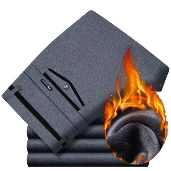 Jean Pour Homme Doublé En Polaire - Coupe Ajustée - Chaud - Épais - Élastique - Avec Doublure En Flanelle, Noir