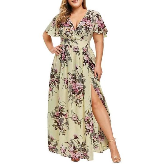 Robe Imprimée Florale Robe Femme Été 2024 Imprimée Florale - Mousseline Élégante Col V Jupe Transparente Robe Tendance été 2024