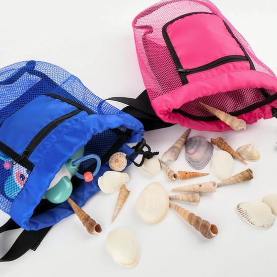 Sac à Dos Pliable Plage Sac Filet Jouets De Plage Bleu 47cm