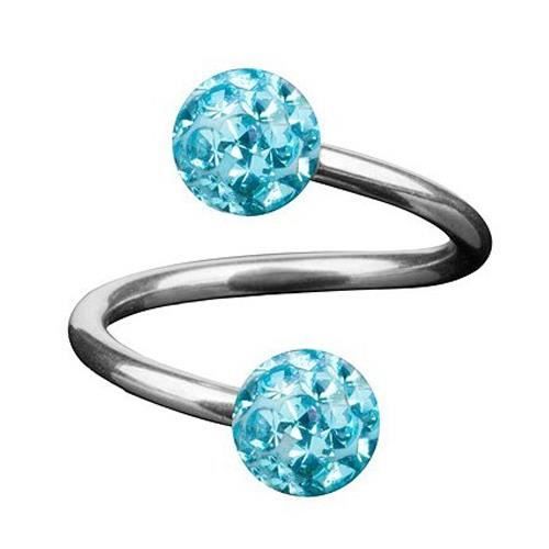 Bijou Piercing Labret Anneau Spirale Boule Cristal Bleu Turquoise  Recouverte de Résine Acier Diamètre 10mm