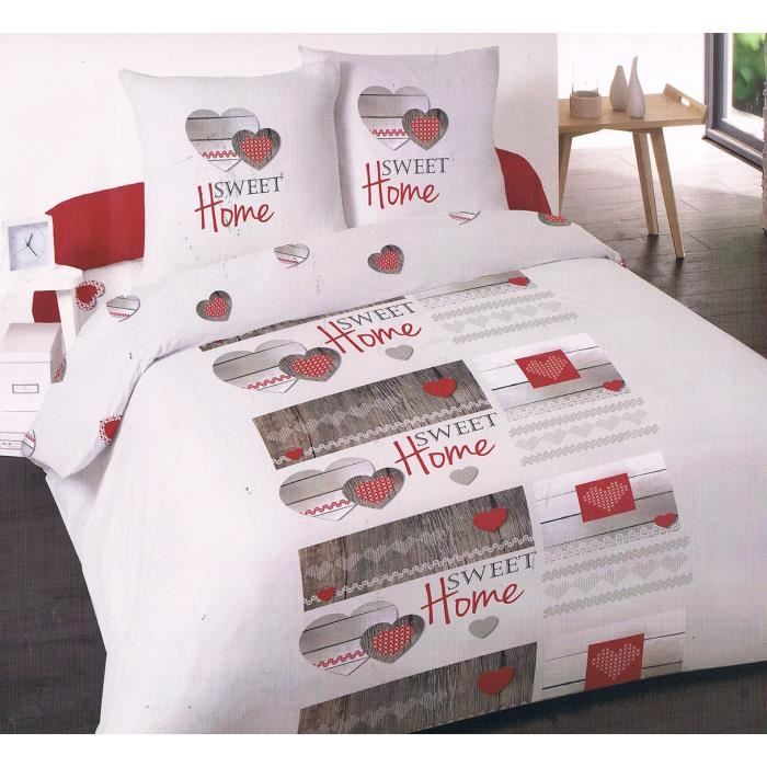 - Housse de couette 240x220cm - SWEET HOME - 100%Coton flanelle avec rabat + 2 taies placées 65x65cm