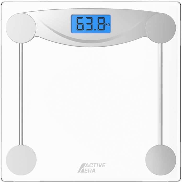 Active Era Pèse-Personne électronique, Balance numérique, Ultra Fin, Capteurs Haute Précision, Verre Trempé - Blanc