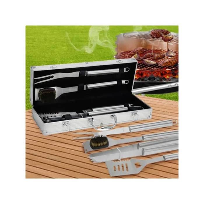 Lot de 4 pièces d'ustensiles barbecue - Boîte : 46X16X8 cm - Pince,brosse,spatule et fourchette