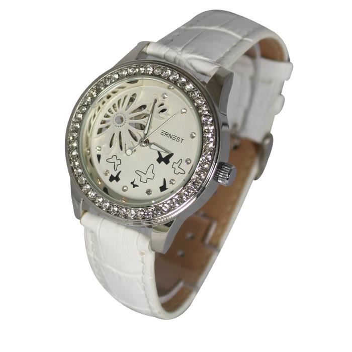 Montre femme automatique squelette cadran fleur