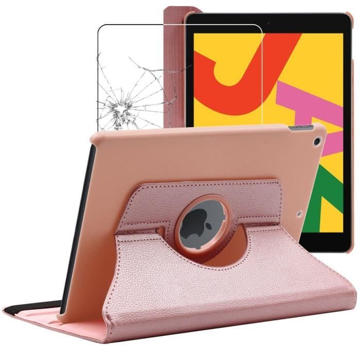 ebestStar ® pour Apple iPad 10.2 (2019) - Housse PU Cuir Rotatif 360 + Film protection écran en VERRE Trempé, Or Rose Gold
