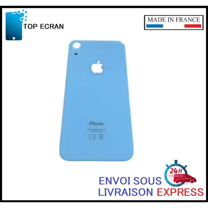 Vitre arrière pour Iphone XR BLEU avec LOGO et Adhesif