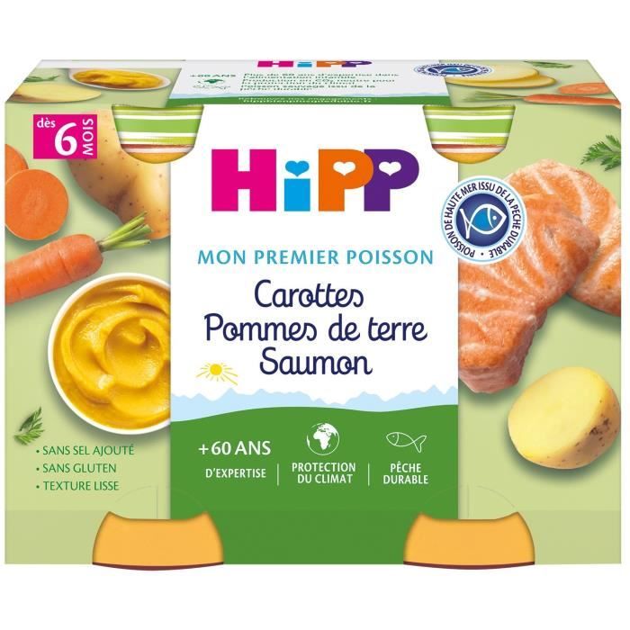 Hipp Bio Mon Premier Poisson Pot Carottes Pommes de Terre Saumon +6m 2 x 190g