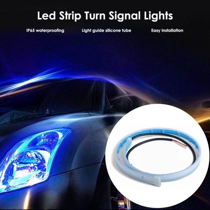 Tubes Lumineux Bande LED pour Voiture 2 Pièces, 2PCS décoration de voiture banderole bicolore clignotant blanc et jaune - 60cm