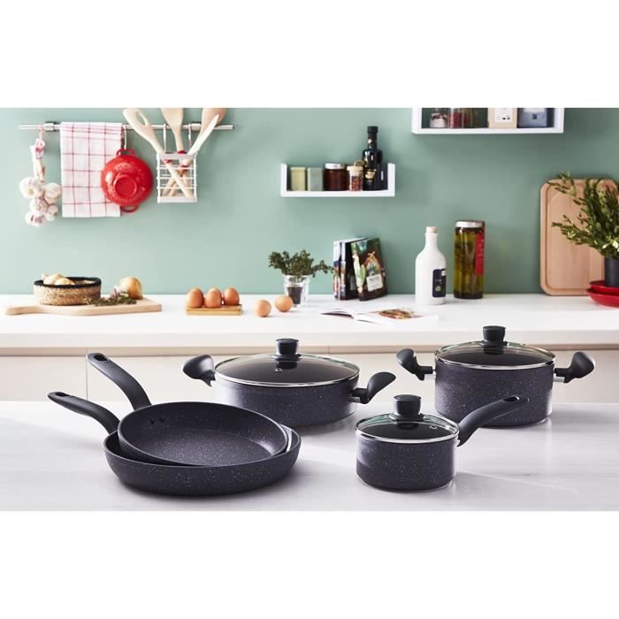 Lagostina Antea Ensemble de Casseroles et de Poeles Antiadhesives, 8 Pieces, avec 2 Faitouts a Poignees, 2 Poeles, 1 Casserol