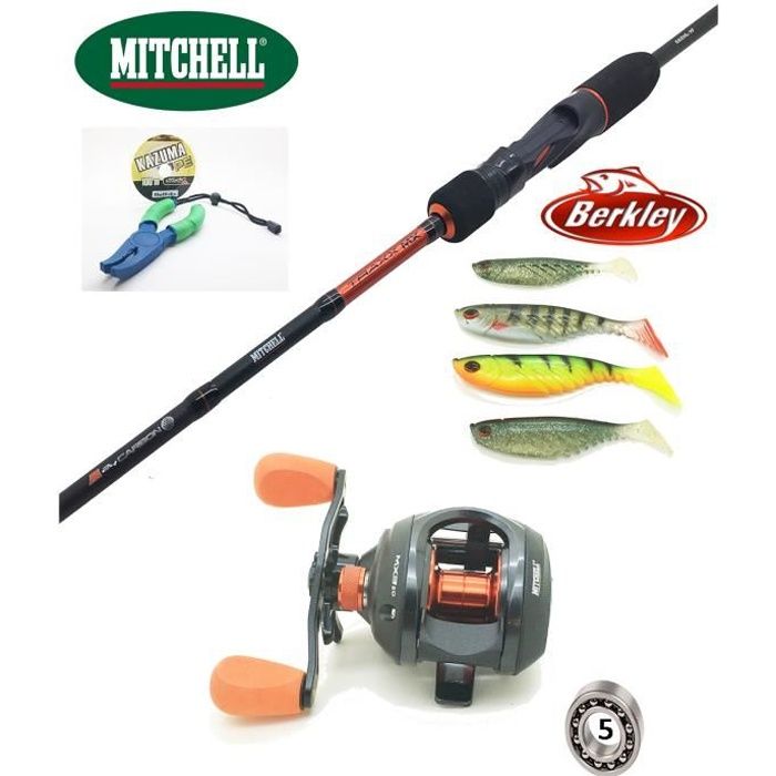 Pack pêche leurre Casting Mitchell Baitcasting + Tresse + Leurres Berkley