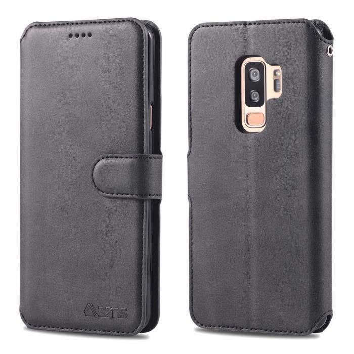 Galaxy S9 Plus Coque, Étui à Rabat en Cuir PU Portefeuille Carte Support Soft TPU Case Housse Samsung Galaxy S9 Plus -Noir