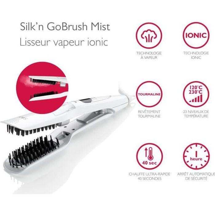 Silk'n Go'Brush Mist - Brosse lissante - lissage 3D à la vapeur - 23 températures