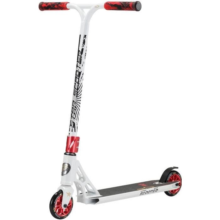 STAR SCOOTER professionnel Patinette-Trotinette Freestyle enfants de 8 ans - Patinette 110mm aluminium avec HIC - Blanc Rouge