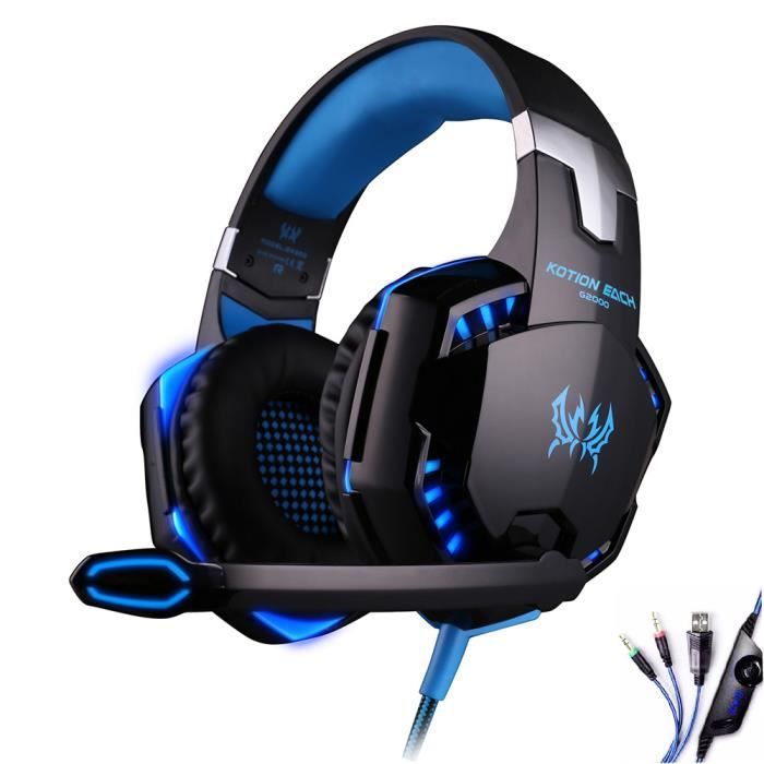 KOTION EACH G2000 stéréo Salut Fi Gaming Casques avec microphone Lumières Game Music Casque pour PC Gamer