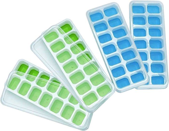 Bac à Glaçons Avec Couvercle, Moule à Glaçons En Silicone à Libération Facile 7.09"L*4.92"W*1.1"H Bleu Ciel - Lot De 2