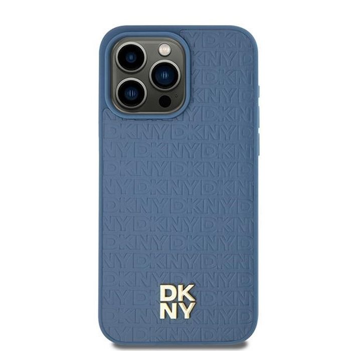 IPhone 15 iPhone Case - DKNY Leather Pattern Metal Logo MagSafe (DKHMP15SPSHRPSB) - Bleu