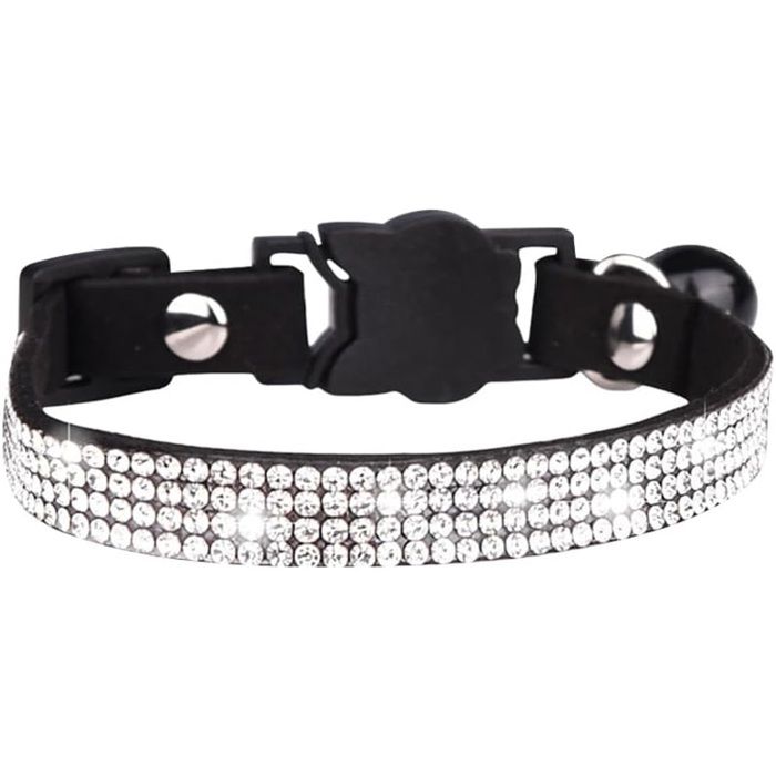Meilleurs prix pour Collier pour chat en daim avec strass - Collier réglable pour chaton - Collier mignon scintillant pour chat - Boucle de sécurité