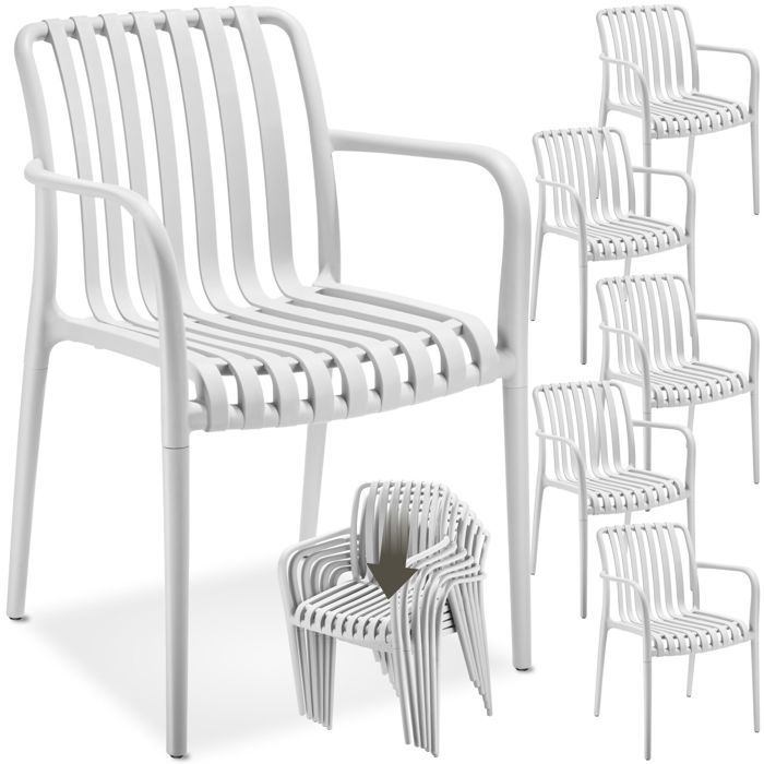 Chaises de jardin - TECTAKE - Lot de 6 chaises ALCUDIA empilables et résistantes aux intempéries et UV 54 5 x 58 x 80 5 cm - Crème Chaises de jardin - TECTAKE - Lot de 6 chaises ALCUDIA empilables et résistantes aux intempéries et UV 54 5 x 58 x 80 5 cm - Crème