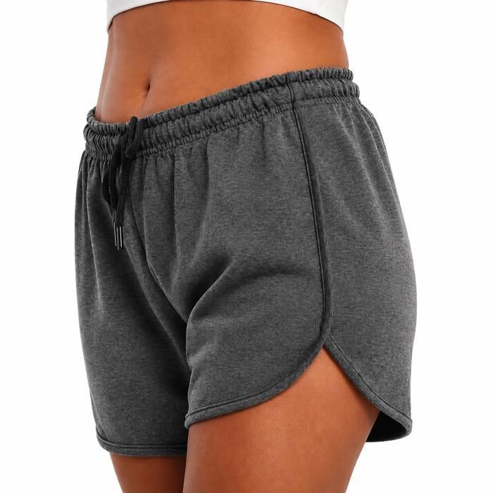 Short Femme Comeor Gris Foncé - Été Coupe Courte Taille Élastique Cordon Ajustable Tissu Extensible