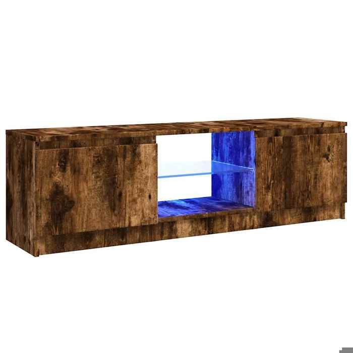 572770& Table de Télévision/multimédia - Meuble TV - avec lumières LED chêne fumé 120x30x36 cm