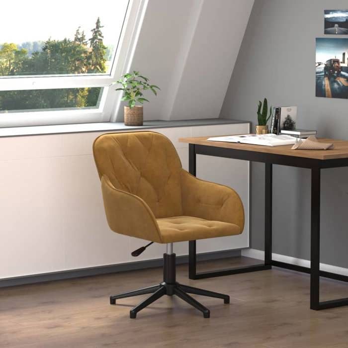 SOLDES dAutomneChaise pivotante de bureau - design élégant et à roulettes - Marron Velours - 56x61.5x80cm 276